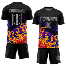 Laden Sie das Bild in den Galerie-Viewer, Custom Black Red-Purple Flame Sublimation Soccer Uniform Jersey
