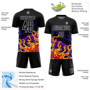 Custom Black Red-Purple Flame Sublimation Soccer Uniform Jersey