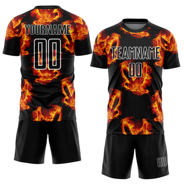 Custom Black Red-Gold Bird Flame Sublimation Soccer Uniform Jersey