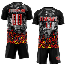 Charger l&#39;image dans la galerie, Custom Black Red Gold-Gray Flame Sublimation Soccer Uniform Jersey
