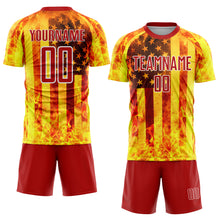 Charger l&#39;image dans la galerie, Custom Light Yellow Red-White American Flag Flame Sublimation Soccer Uniform Jersey
