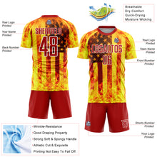 Charger l&#39;image dans la galerie, Custom Light Yellow Red-White American Flag Flame Sublimation Soccer Uniform Jersey
