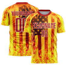 Charger l&#39;image dans la galerie, Custom Light Yellow Red-White American Flag Flame Sublimation Soccer Uniform Jersey
