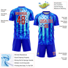 Charger l&#39;image dans la galerie, Custom Thunder Blue Red-White American Flag Flame Sublimation Soccer Uniform Jersey
