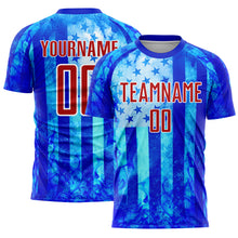 Charger l&#39;image dans la galerie, Custom Thunder Blue Red-White American Flag Flame Sublimation Soccer Uniform Jersey
