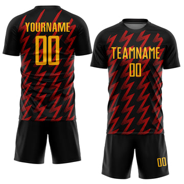 Custom Black Gold-Red Zigzag Shape Sublimation Soccer Uniform Jersey