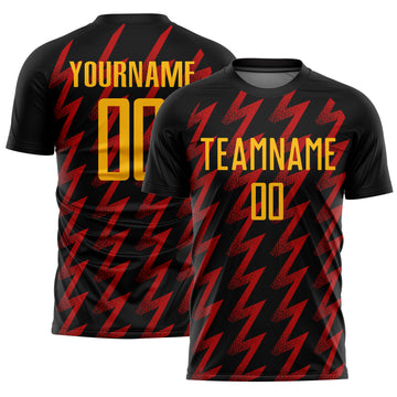 Custom Black Gold-Red Zigzag Shape Sublimation Soccer Uniform Jersey