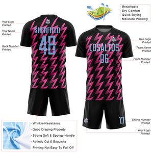 Custom Black Light Blue-Pink Zigzag Shape Sublimation Soccer Uniform Jersey