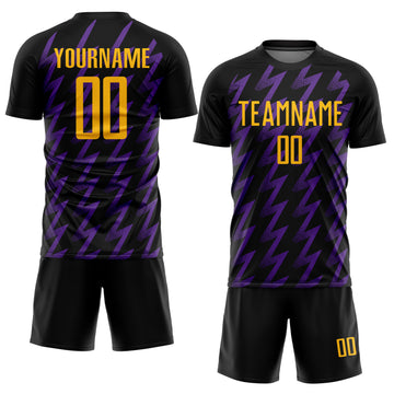 Custom Black Gold-Purple Zigzag Shape Sublimation Soccer Uniform Jersey