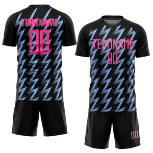 Custom Black Pink-Light Blue Zigzag Shape Sublimation Soccer Uniform Jersey