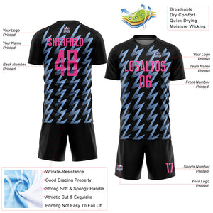 Custom Black Pink-Light Blue Zigzag Shape Sublimation Soccer Uniform Jersey