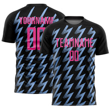 Загрузить изображение в средство просмотра галереи, Custom Black Pink-Light Blue Zigzag Shape Sublimation Soccer Uniform Jersey
