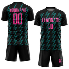 Charger l&#39;image dans la galerie, Custom Black Pink-Teal Zigzag Shape Sublimation Soccer Uniform Jersey
