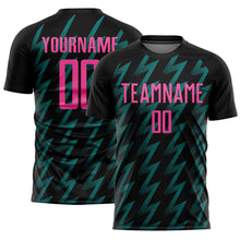 Charger l&#39;image dans la galerie, Custom Black Pink-Teal Zigzag Shape Sublimation Soccer Uniform Jersey
