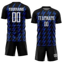 Laden Sie das Bild in den Galerie-Viewer, Custom Black White-Thunder Blue Zigzag Shape Sublimation Soccer Uniform Jersey
