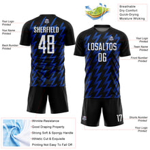 Laden Sie das Bild in den Galerie-Viewer, Custom Black White-Thunder Blue Zigzag Shape Sublimation Soccer Uniform Jersey
