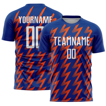 Custom Royal White-Orange Zigzag Shape Sublimation Soccer Uniform Jersey