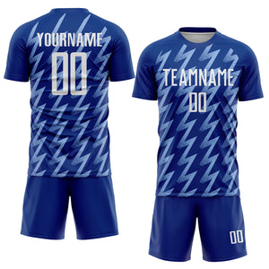 Custom Royal White-Light Blue Zigzag Shape Sublimation Soccer Uniform Jersey