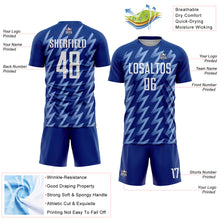 Laden Sie das Bild in den Galerie-Viewer, Custom Royal White-Light Blue Zigzag Shape Sublimation Soccer Uniform Jersey
