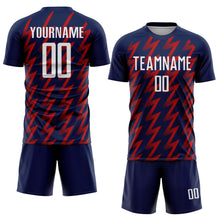 Charger l&#39;image dans la galerie, Custom Navy White-Red Zigzag Shape Sublimation Soccer Uniform Jersey
