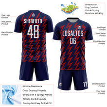 Charger l&#39;image dans la galerie, Custom Navy White-Red Zigzag Shape Sublimation Soccer Uniform Jersey
