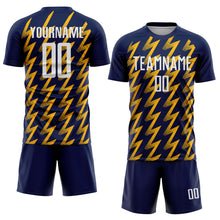 Charger l&#39;image dans la galerie, Custom Navy White-Gold Zigzag Shape Sublimation Soccer Uniform Jersey
