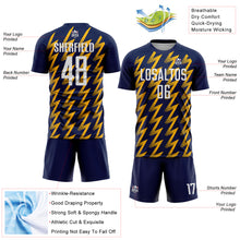 Charger l&#39;image dans la galerie, Custom Navy White-Gold Zigzag Shape Sublimation Soccer Uniform Jersey
