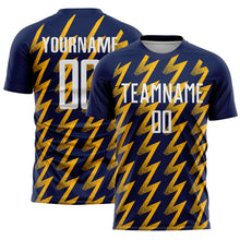 Charger l&#39;image dans la galerie, Custom Navy White-Gold Zigzag Shape Sublimation Soccer Uniform Jersey
