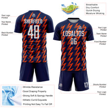 Charger l&#39;image dans la galerie, Custom Navy White-Orange Zigzag Shape Sublimation Soccer Uniform Jersey
