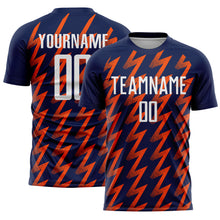 Charger l&#39;image dans la galerie, Custom Navy White-Orange Zigzag Shape Sublimation Soccer Uniform Jersey
