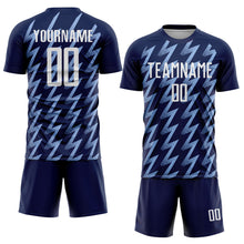 Charger l&#39;image dans la galerie, Custom Navy White-Light Blue Zigzag Shape Sublimation Soccer Uniform Jersey
