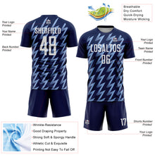 Charger l&#39;image dans la galerie, Custom Navy White-Light Blue Zigzag Shape Sublimation Soccer Uniform Jersey
