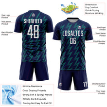 Charger l&#39;image dans la galerie, Custom Navy White-Teal Zigzag Shape Sublimation Soccer Uniform Jersey
