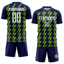 Charger l&#39;image dans la galerie, Custom Navy White-Neon Green Zigzag Shape Sublimation Soccer Uniform Jersey
