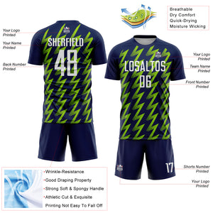 Custom Navy White-Neon Green Zigzag Shape Sublimation Soccer Uniform Jersey