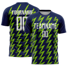 Charger l&#39;image dans la galerie, Custom Navy White-Neon Green Zigzag Shape Sublimation Soccer Uniform Jersey
