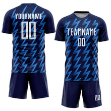 Charger l&#39;image dans la galerie, Custom Navy White-Powder Blue Zigzag Shape Sublimation Soccer Uniform Jersey
