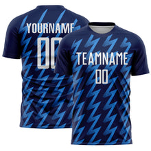 Charger l&#39;image dans la galerie, Custom Navy White-Powder Blue Zigzag Shape Sublimation Soccer Uniform Jersey
