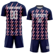 Charger l&#39;image dans la galerie, Custom Navy White-Medium Pink Zigzag Shape Sublimation Soccer Uniform Jersey
