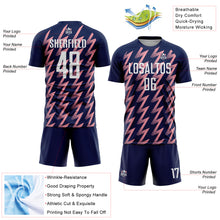 Charger l&#39;image dans la galerie, Custom Navy White-Medium Pink Zigzag Shape Sublimation Soccer Uniform Jersey
