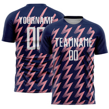 Charger l&#39;image dans la galerie, Custom Navy White-Medium Pink Zigzag Shape Sublimation Soccer Uniform Jersey
