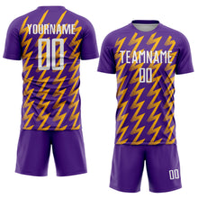 Charger l&#39;image dans la galerie, Custom Purple White-Gold Zigzag Shape Sublimation Soccer Uniform Jersey
