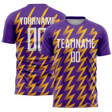 Charger l&#39;image dans la galerie, Custom Purple White-Gold Zigzag Shape Sublimation Soccer Uniform Jersey
