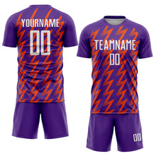 Charger l&#39;image dans la galerie, Custom Purple White-Orange Zigzag Shape Sublimation Soccer Uniform Jersey
