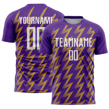 Charger l&#39;image dans la galerie, Custom Purple White-Old Gold Zigzag Shape Sublimation Soccer Uniform Jersey
