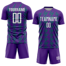 Charger l&#39;image dans la galerie, Custom Purple White-Teal Zigzag Shape Sublimation Soccer Uniform Jersey
