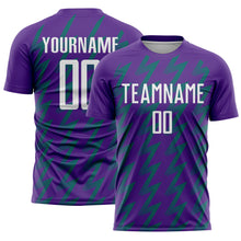 Charger l&#39;image dans la galerie, Custom Purple White-Teal Zigzag Shape Sublimation Soccer Uniform Jersey
