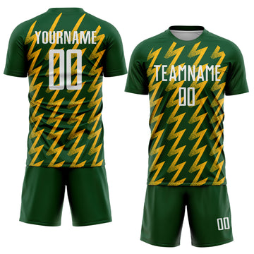 Custom Green White-Gold Zigzag Shape Sublimation Soccer Uniform Jersey