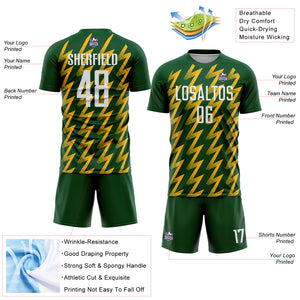 Custom Green White-Gold Zigzag Shape Sublimation Soccer Uniform Jersey