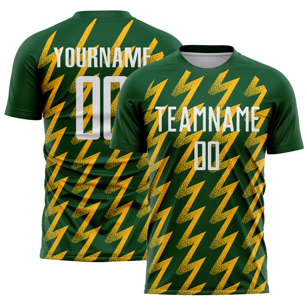 Custom Green White-Gold Zigzag Shape Sublimation Soccer Uniform Jersey